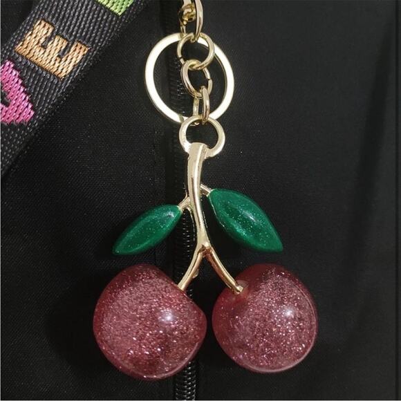 Cherries Key Chain Bag Charm Pink Glitter & Gold NEW Retail $35 - Picture 6 of 6